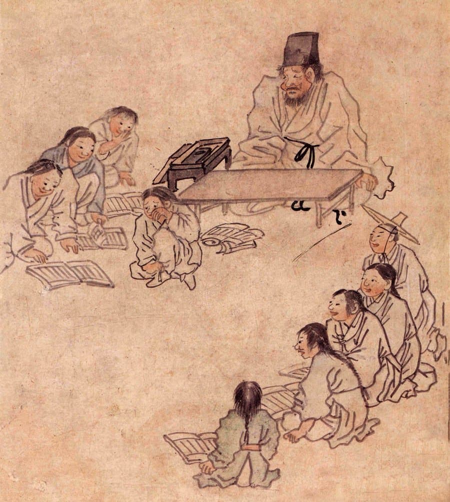 김홍도 풍속화첩 中 서당 — 훈장님과 함께 글을 배우는 아이들