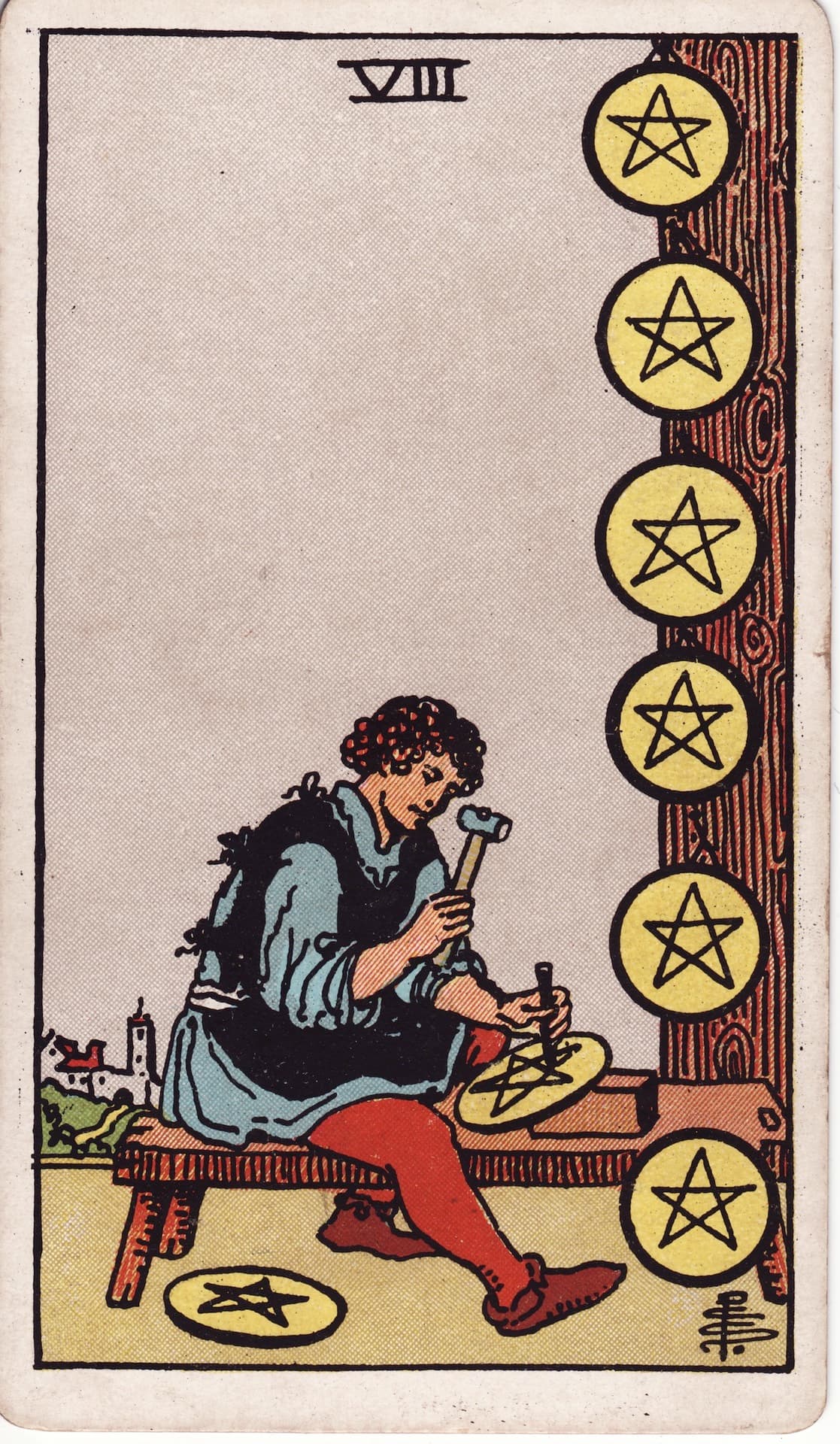 펜타클 8(Eight of Pentacles) 타로카드
